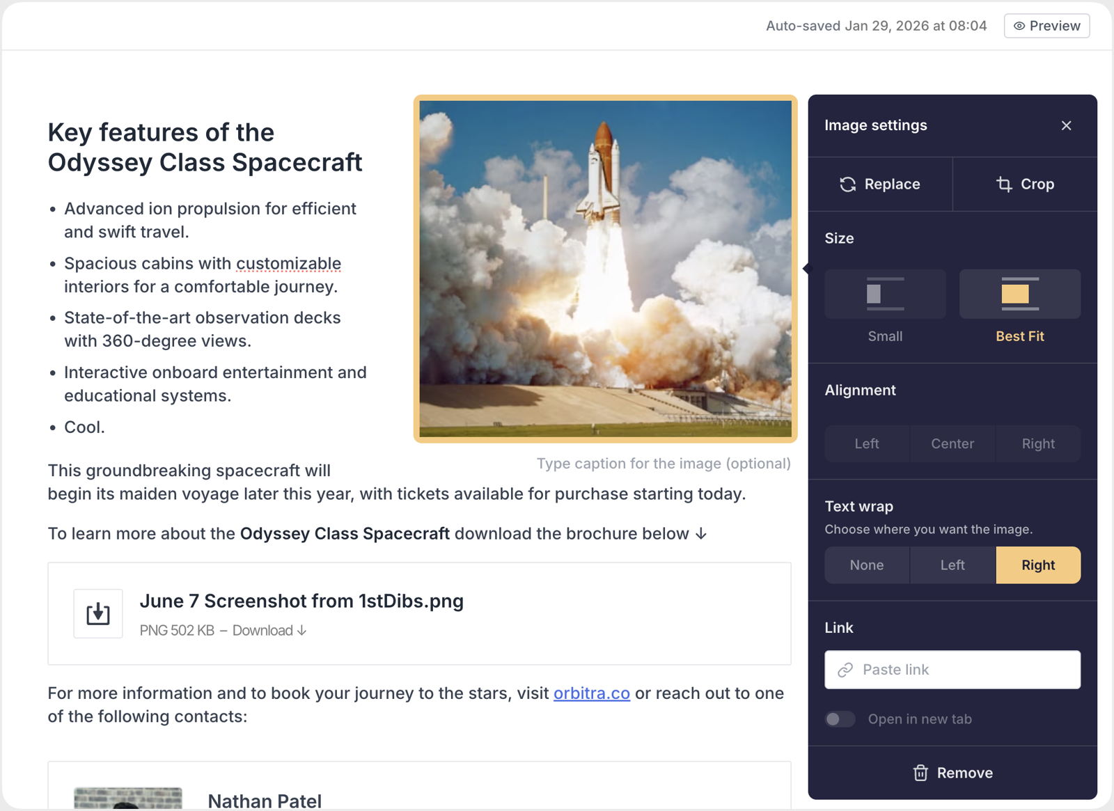 Text wrapping around an image in the Prezly Story Editor